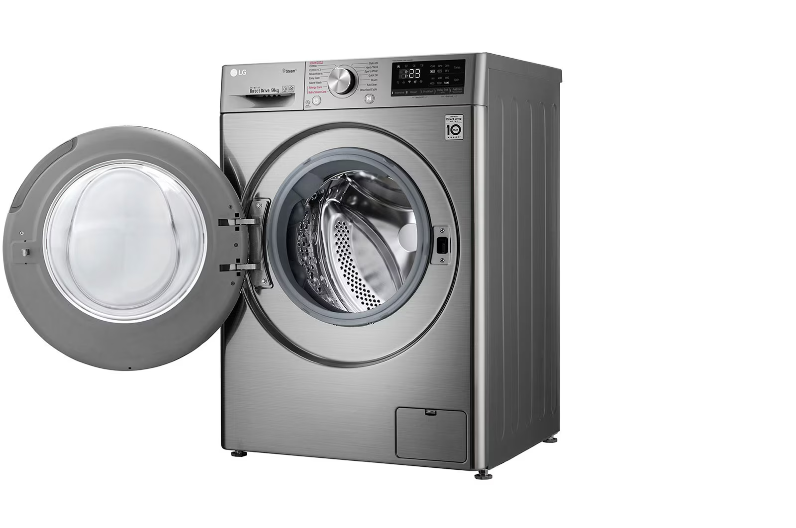 LG Lave-linge de 9 kg à chargement frontal, AI Direct Drive Motor, vapeur, couleur argent, F4V5VYP2T