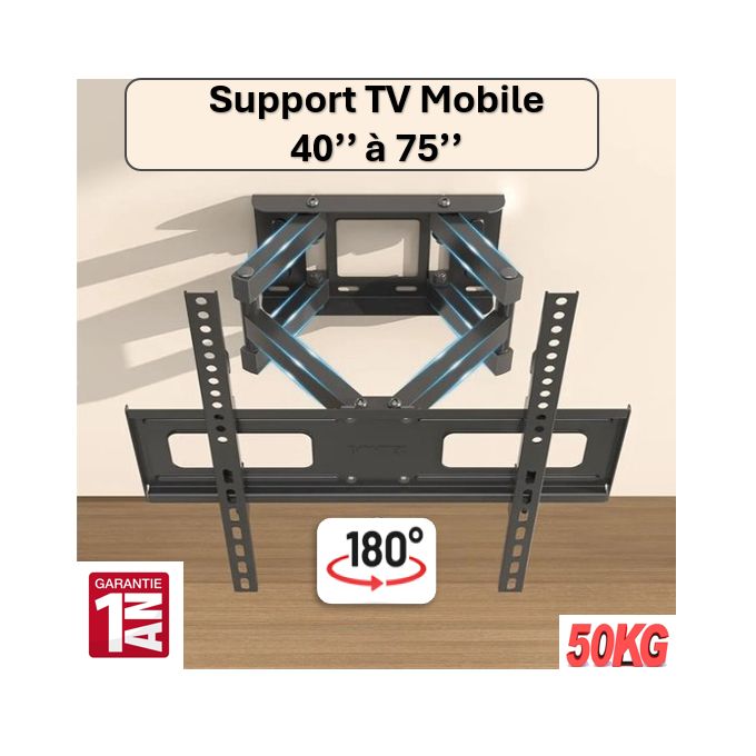 Support Tv double bras haute qualité mobile adabptable de 40" à 75"