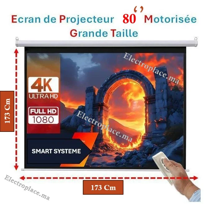 &eacute;cran de projection 80 pouces 173cm / 173cm motoris&eacute;e avec t&eacute;l&eacute;commande Maroc – photo 1