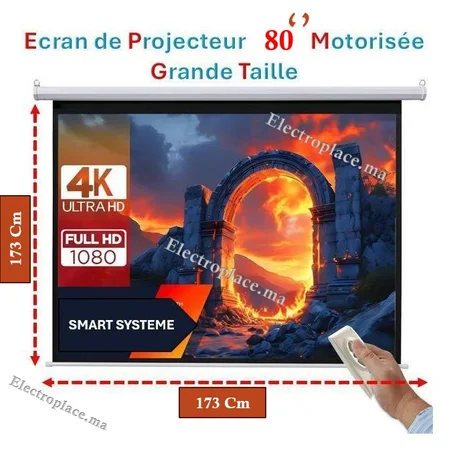 &eacute;cran de projection 80 pouces 173cm / 173cm motoris&eacute;e avec t&eacute;l&eacute;commande Maroc