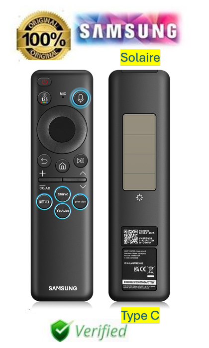Télécommande Samsung Originale Rechargeable Solaire USB-C – Modèle BN59-01388A