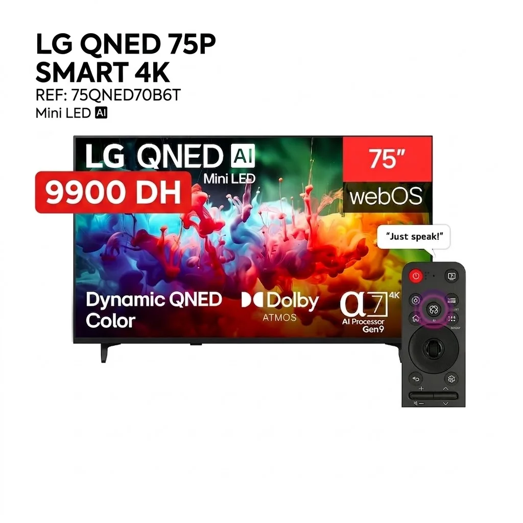 TV LG QNED 75P SMART 4K Marque : LG Référence : 75QNED70B6T
