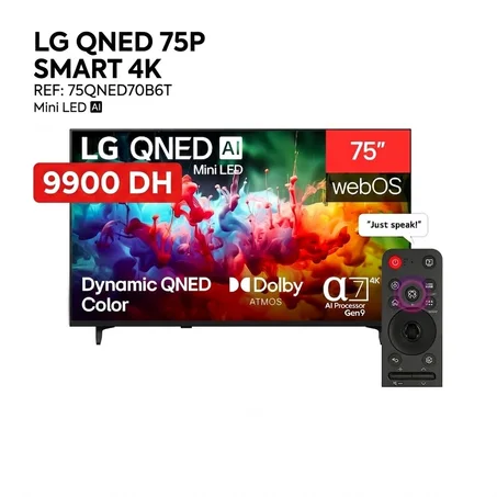 TV LG QNED 75P SMART 4K Marque : LG Référence : 75QNED70B6T
