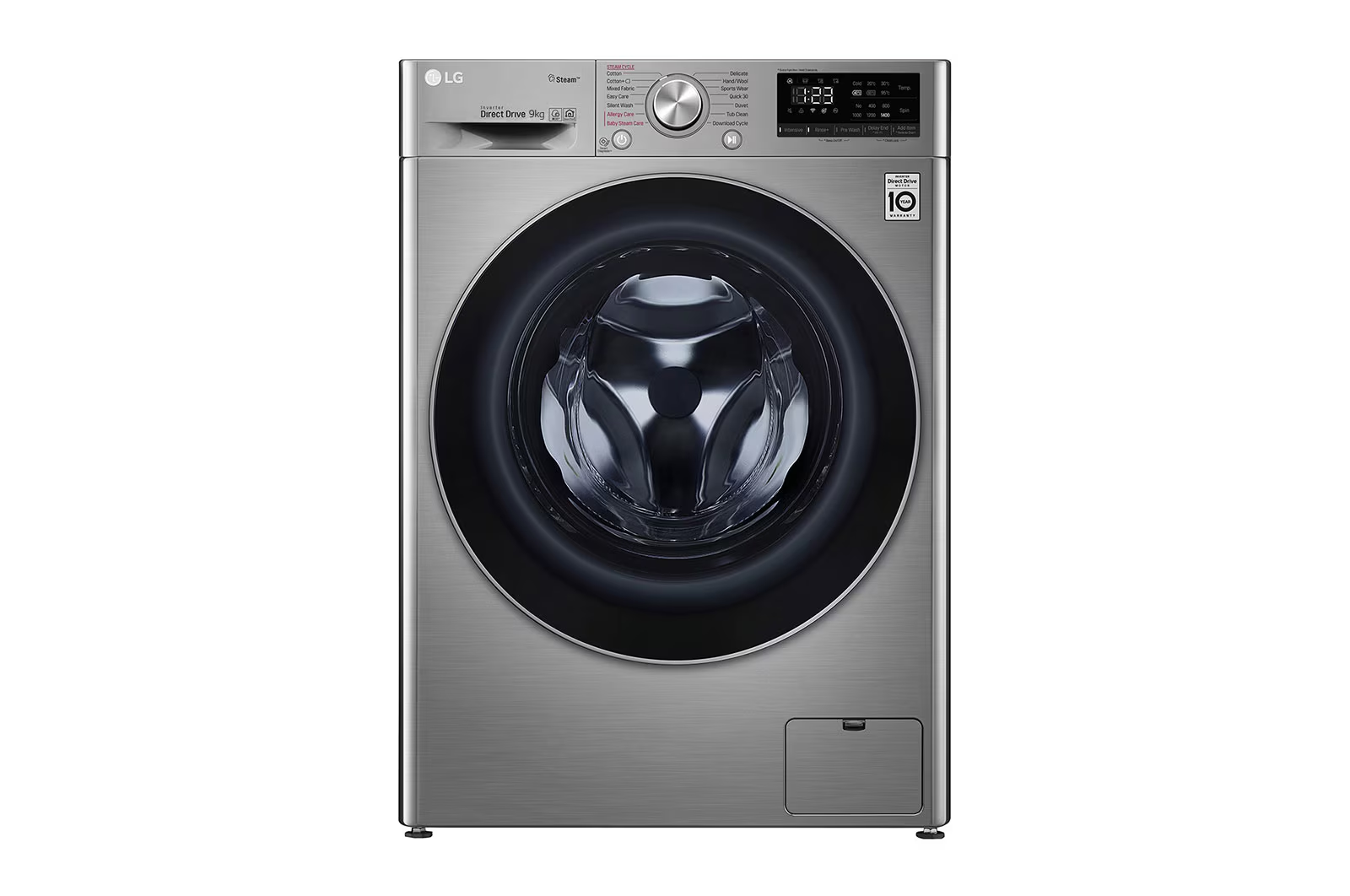 Lave-linge de 9 kg à chargement frontal, AI Direct Drive Motor, vapeur, couleur argent F4V5VYP2