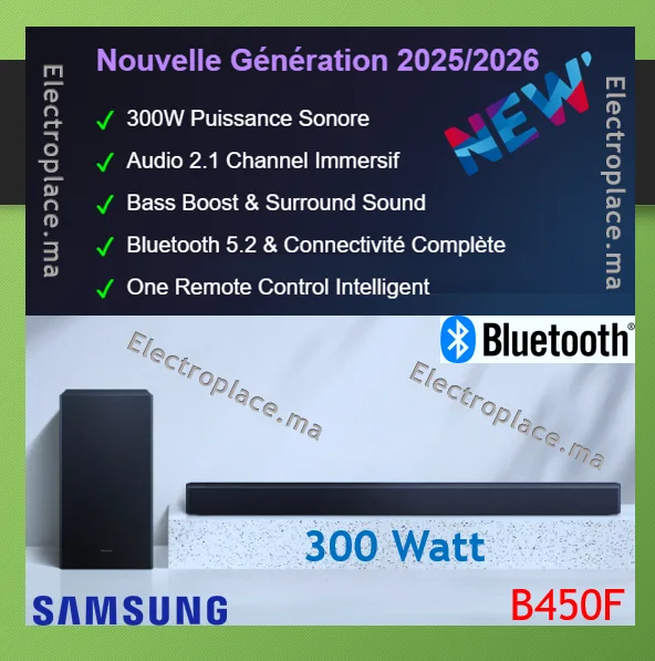 Samsung Barre de son HW-B450F 300 watts 2.1 Dériere géneration canaux avec caisson de basses haute qualité