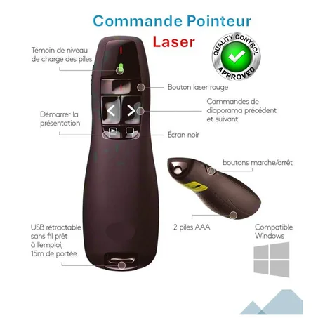 Télécommande R400 qualité sup de présentation sans fil Pointeur Laser Rouge 15 Mètres