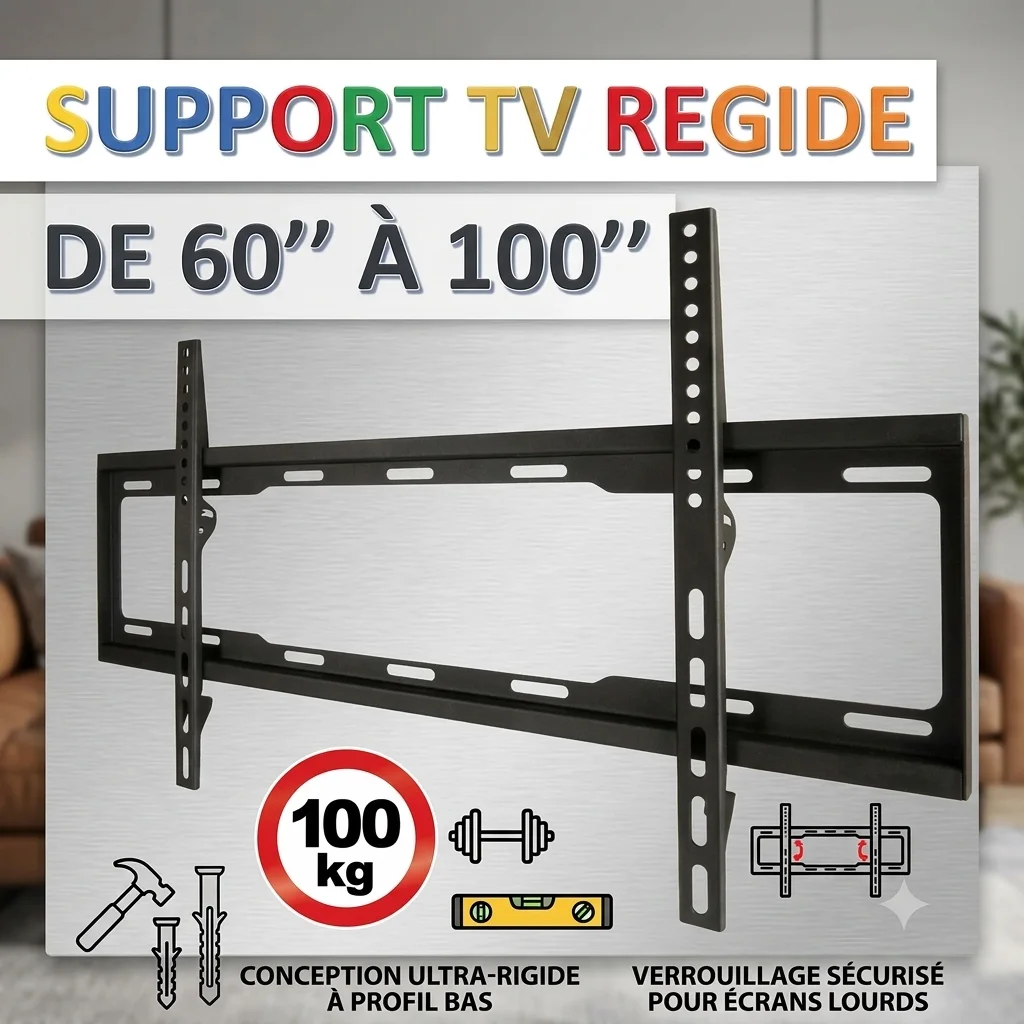 Support TV Mural Fixe Ultra-Rigide de 60" &agrave; 100" &ndash; Acier Renforc&eacute; Extra-Lourd (1 Maroc