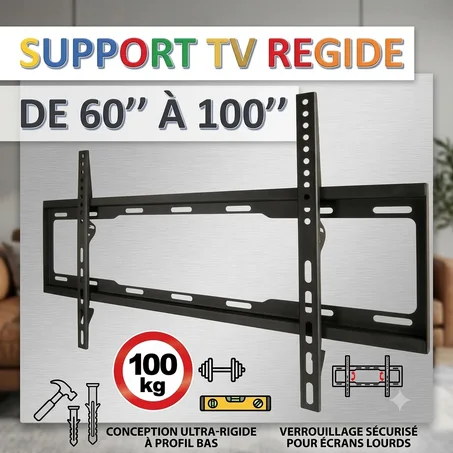 Support TV Mural Fixe Ultra-Rigide de 60" &agrave; 100" &ndash; Acier Renforc&eacute; Extra-Lourd (1 Maroc