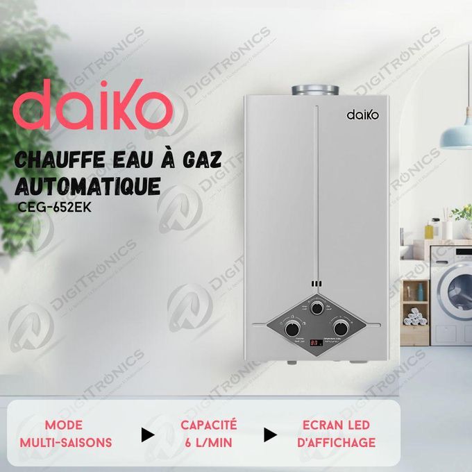 Daiko Chauffe-eau à Gaz Automatique 6L, Écran LED, Multi protections, CEG-652EK