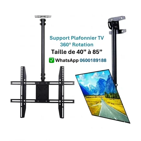 Support TV Plafond Rotatif 360° Premium Ajustable 40