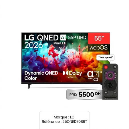 TV LG QNED 55P SMART 4K Marque : LG Référence : 55QNED70B6T