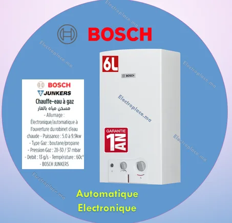 BOSCH JUNKERS  CHAUFFE-EAU 6L/MIN A GAZ ELECTRONIQUE AUTOMATIQUE