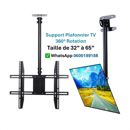 Support TV Plafond Rotatif Premium  de 32'' à 65'' Rotatif 360° du plafond