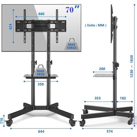Support TV sur Pied Roulant de 32