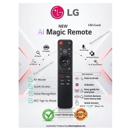 Télécommande LG AI Magic Remote 2024/2025/2026 Originale (MR24GA / MR25GA) – Prix Maroc | Electroplace.ma