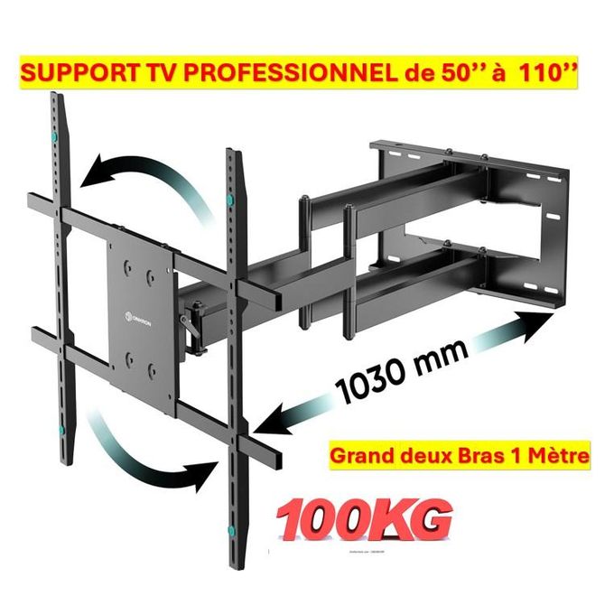 Support Tv Mural Pivotant Rotatif grand bras de 100 cm de 50