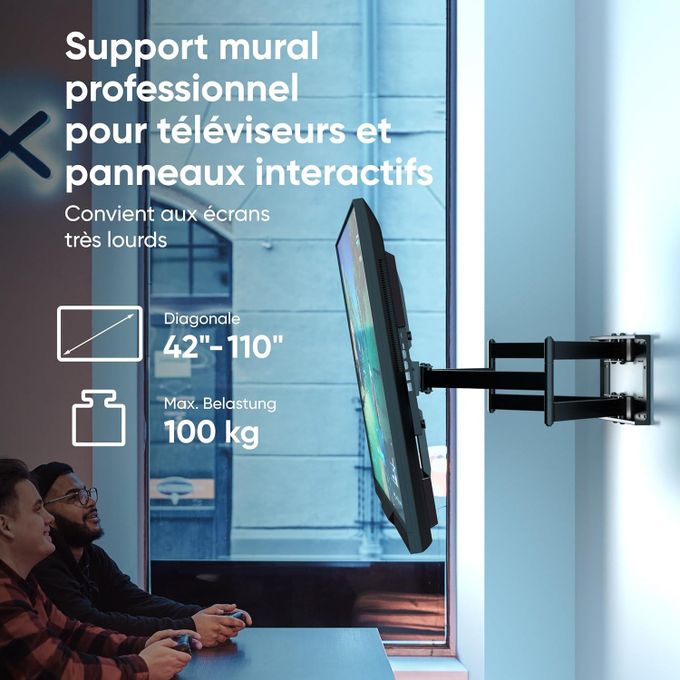 Support Tv Mural Pivotant Rotatif grand bras de 100 cm de 50