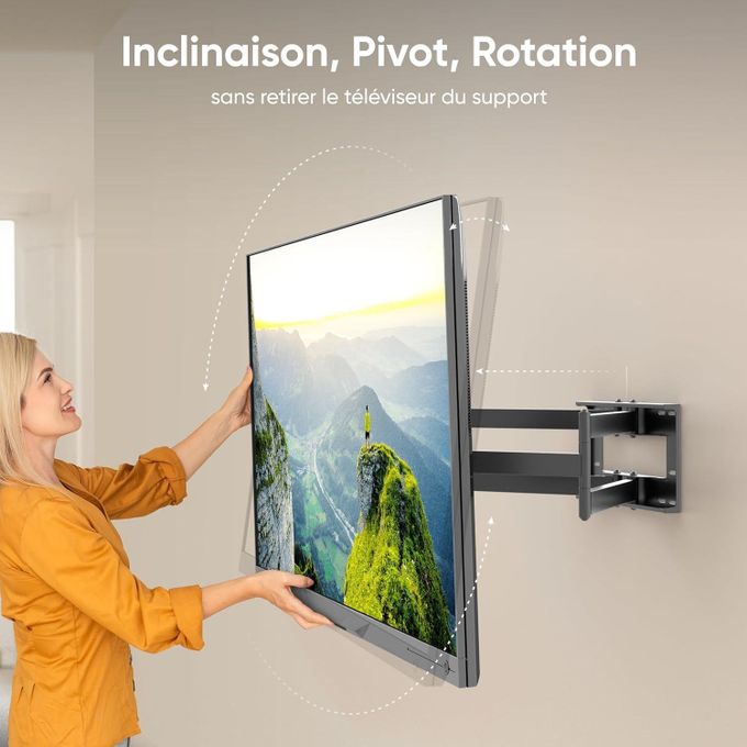 Support Tv Mural Pivotant Rotatif grand bras de 100 cm de 50