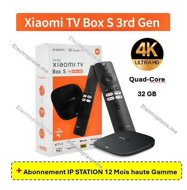 Xiaomi Box 4K Mi Box 3G S 32G - Abonnement IP Station 12 mois inclus - Streaming Ultra HD