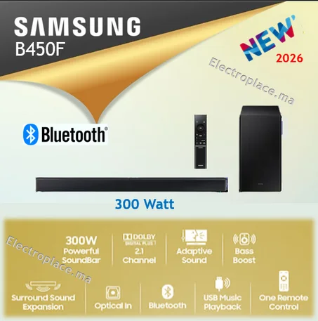 Samsung Barre de son HW-B450F 300 watts 2.1 Dériere géneration canaux avec caisson de basses haute qualité