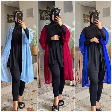 REF 221 AZOME ✨ بوركيني سيدرا 5 قطع – أناقة، راحة وحشمة في إطلالة واحدة