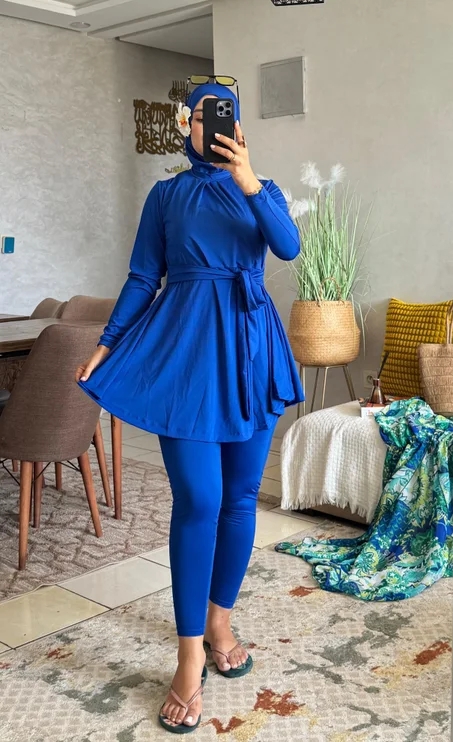 🌊✨ بوركيني سادة 4 قطع – REF 154 AZOME ✨🌊