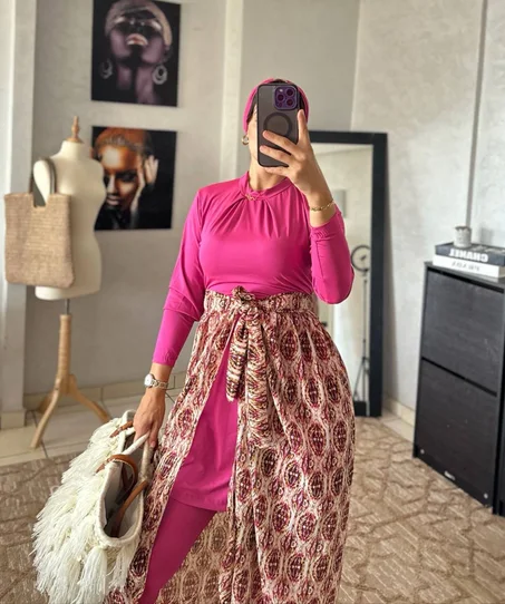 🌊✨ بوركيني 5 قطع مع جيب – REF 144 AZOME ✨🌊