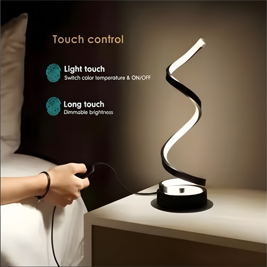 LED Spiral Table Lamp – Dimmable Brightness  Modern Bedside & Office Light