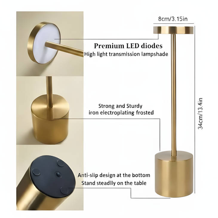 Classic USB Table Lamp – Rose Gold  Touch Control, 3 Colors, Dimmable
