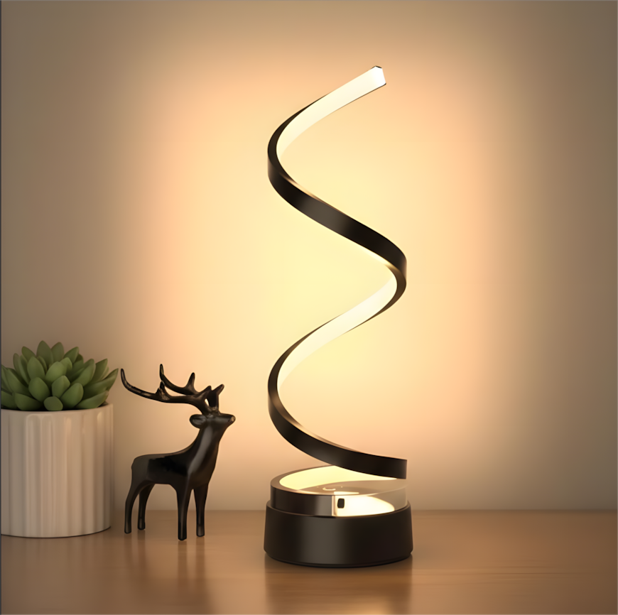 LED Spiral Table Lamp – Dimmable Brightness  Modern Bedside & Office Light