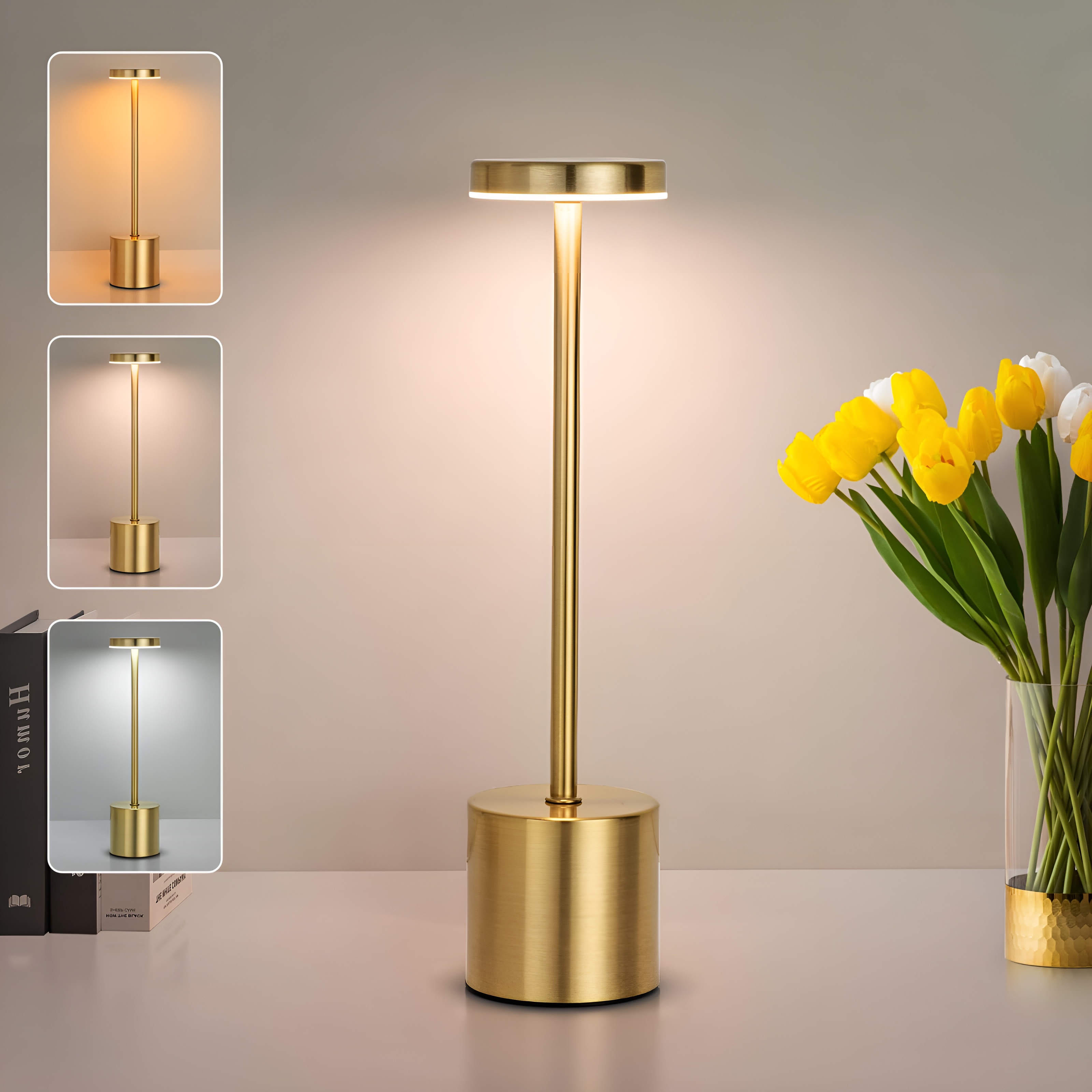 Classic USB Table Lamp – Rose Gold  Touch Control, 3 Colors, Dimmable