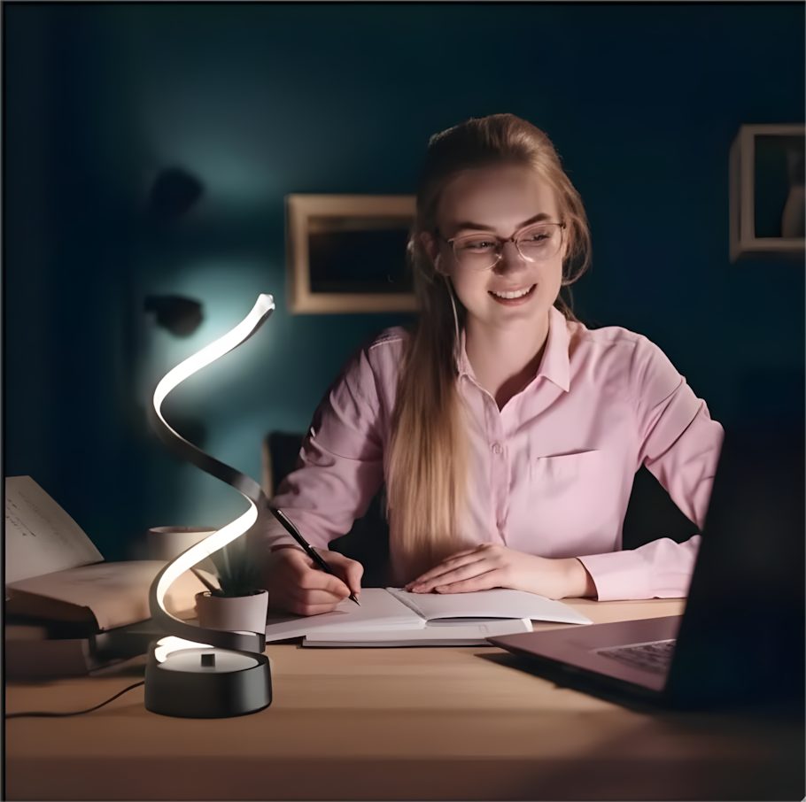 LED Spiral Table Lamp – Dimmable Brightness  Modern Bedside & Office Light