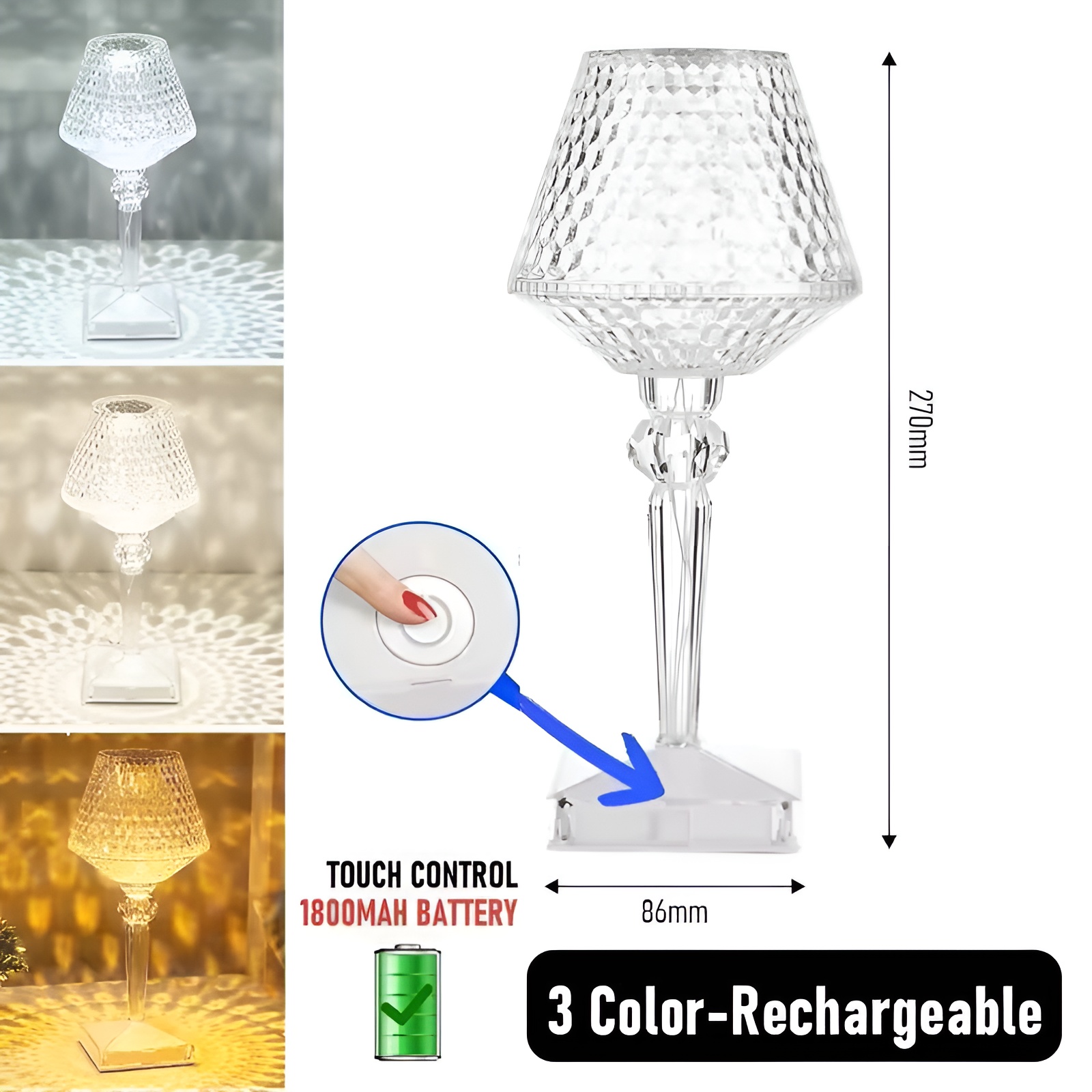 LED Diamond Table Lamp – USB Touch Crystal