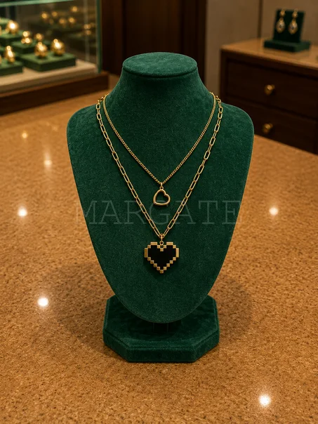 Collier Double Cœur Noir