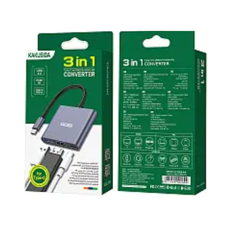 ​​​​​​​​​​KAKUSIGA CONVERTER 3 in 1   ADAPTATEUR USB TYPE C VERS HDMI / USB 3.1 / USB-C