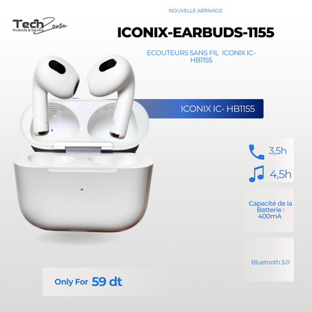 Écouteurs Sans Fil ICONIX IC- HB1155 - Blanc
