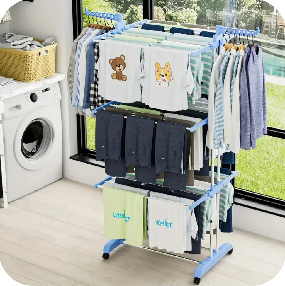 نشار ملابس معدني بـ4 طبقات – عملي وقوي للاستعمال اليومي 👕✨