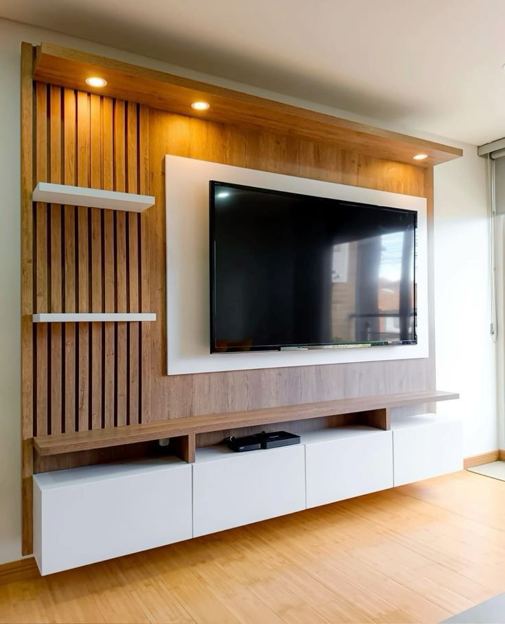 Meuble TV Suspendu Bois et Blanc