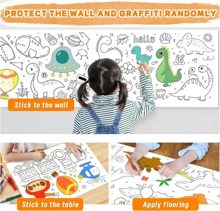 لفافة التلوين العملاقة والتعليمية للأطفال - حوّل جدران غرفتك إلى معرض فني مليء بالمرح والتعلم!