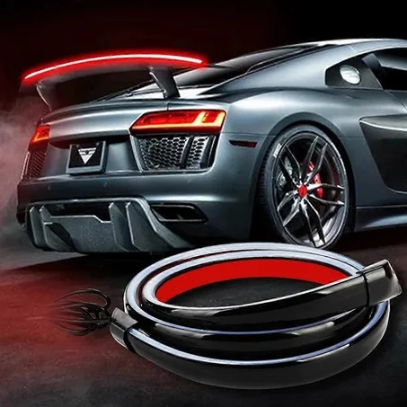 مصباح LED سبويلر بطول 120 سم للسيارة، أسود اللون، مصنوع من ألياف الكربون، جناح خلفي للسيارة، ضوء الفرامل الثالث، ضوء إشارة التوقف، 12 فولت