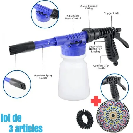 Pack de : Pistolet à eau haute pression Avec pot de mousse 1L Avec élastique et tableau