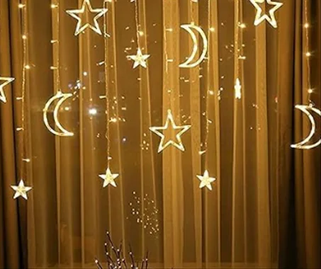 مصباح زينة رمضان سلسلة اضواء قمر العيد فانوس صغير على شكل نجمة خيالية لحفلات الزفاف والمنزل والحديقة وغرفة النوم الداخلية هدية ديكور لشهر وعيد الام وهدايا الكريسماس 3 سم