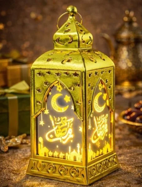 فانوس رمضان ليد مزخرف بأشكال نجوم للاستخدام الداخلي والخارجي. مصابيح ليد لأبراج المنازل والعيد المبارك والاحتفالات الإسلامية من جولدن مون، ألوان متنوعة