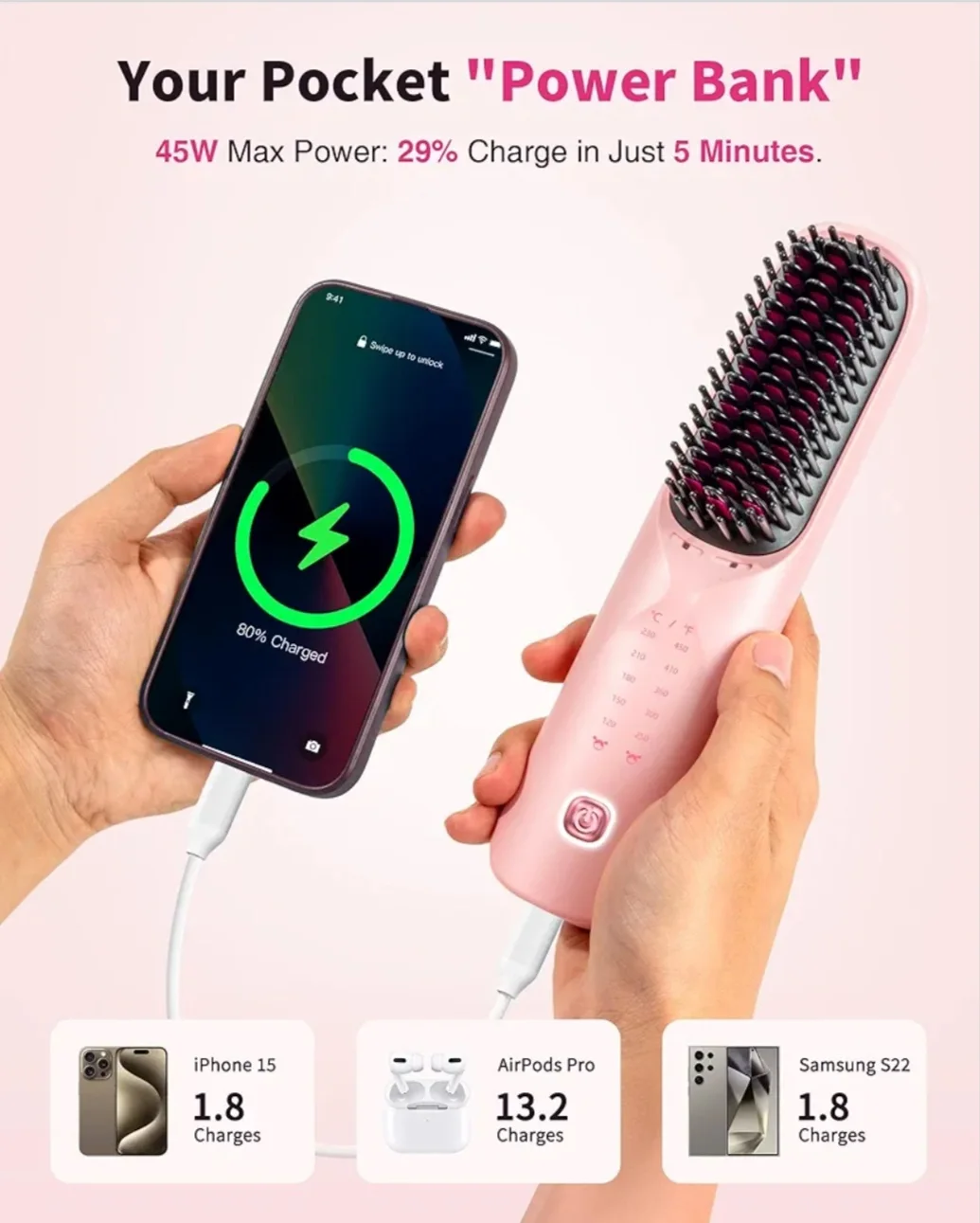 VELOURS Advanced Cordless Straightening Brush | 10,000mAh + 300M Negative Ions | Professional Results