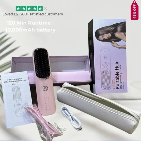 VELOURS Advanced Cordless Straightening Brush | 10,000mAh + 300M Negative Ions | Professional Results