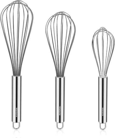 NileHome Juego de batidores de acero inoxidable 8" 10" 12" Batidor de cocina, batidor en forma de globo, batidor de alambre para cocinar, batir, mezclar, batir y agitar - Juego de 3..