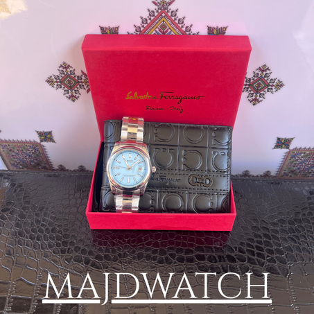 Pack Rolex and wallet salvatore ferragamo black