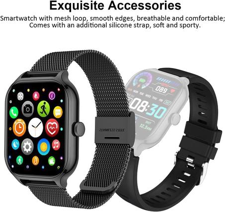 ساعة ذكية لجوالات iOS واندرويد (الرد / اجراء المكالمات)، ساعات للرجال والنساء مقاومة للماء بتصنيف IP68 لتتبع اللياقة البدنية، مع مراقب معدل ضربات القلب والنوم وعداد الخطوات والسعرات الحرارية