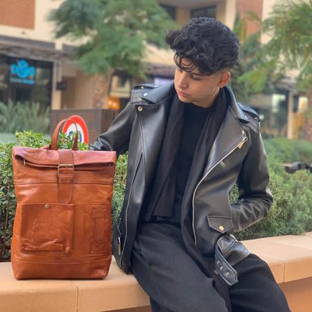 Zaino Vintage in vera pelle-cognac