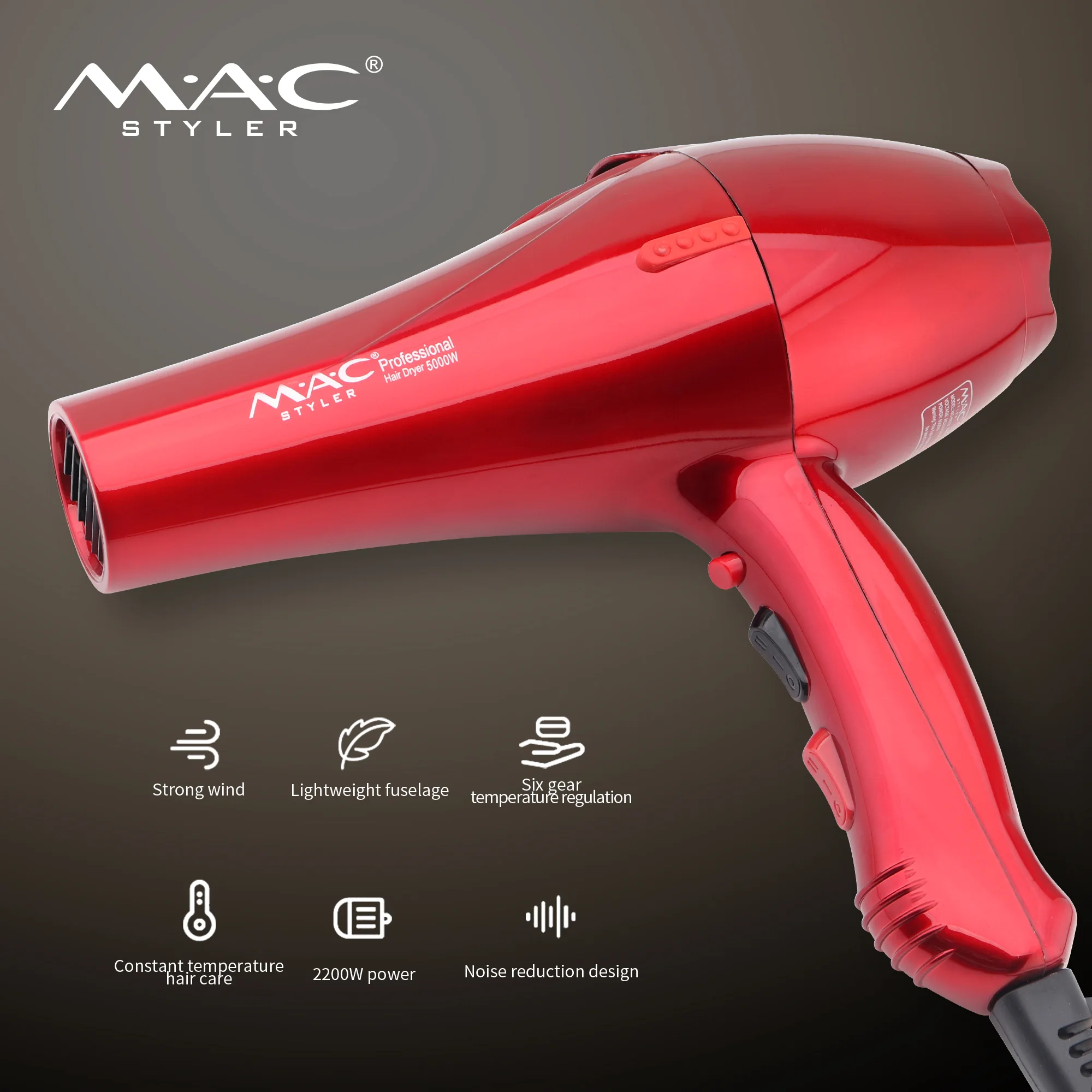 Sèche Cheveux Salon 5000 W - AC Moteur - Rouge